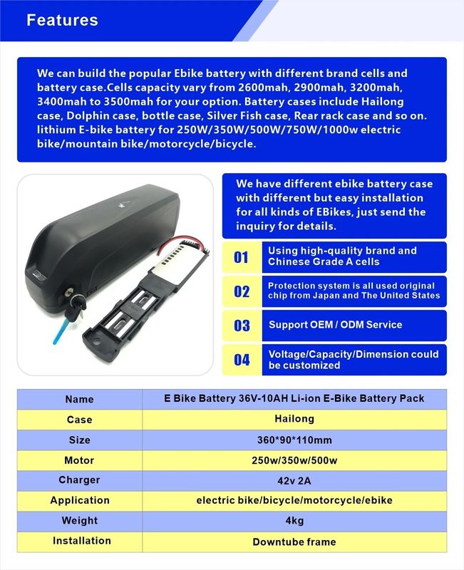 Hochleistungs-E-Bike Batterie für Hailong Fall 250w/350w/500w Motor Schwarz