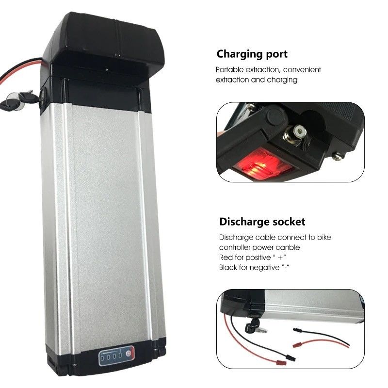 Elektrofahrrad Lithium-Ionen-Batteriepack 48V 36V Hinterhälfte Aluminiumlegierung Schal in Silber